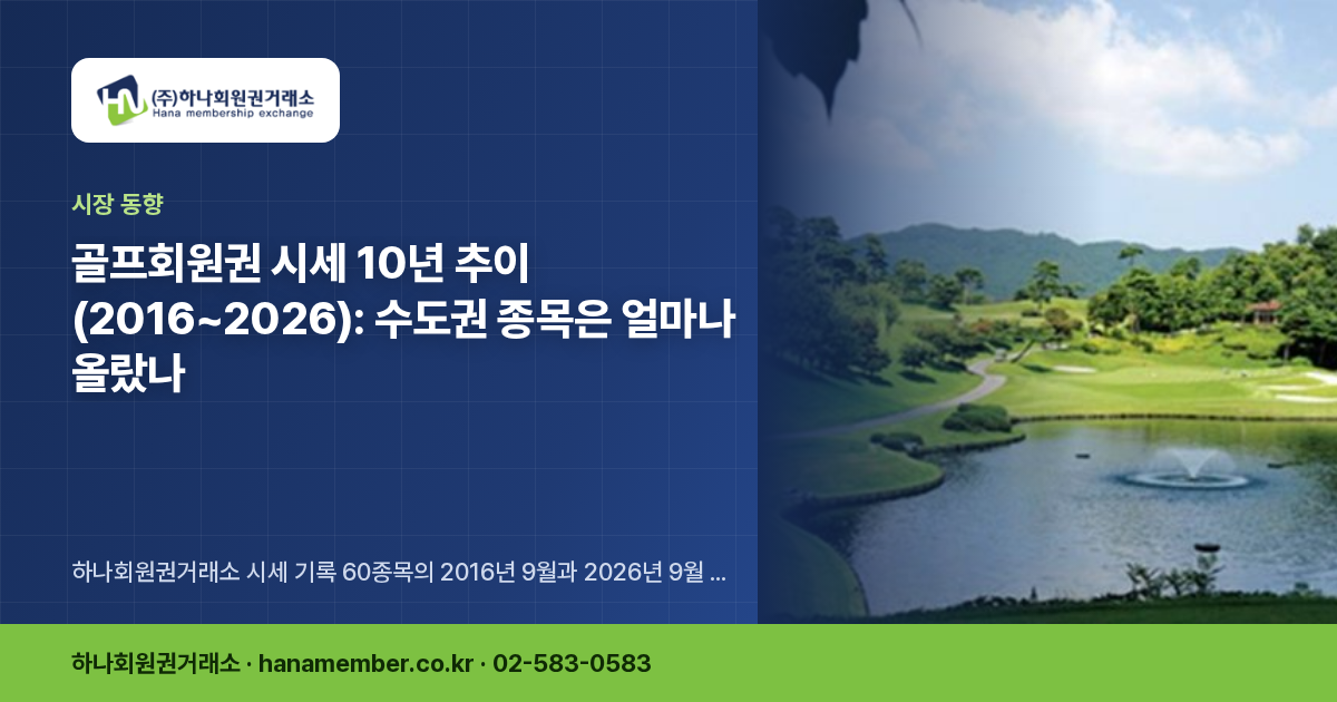 골프회원권 시세 10년 추이(2016~2026): 수도권 종목은 얼마나 올랐나
