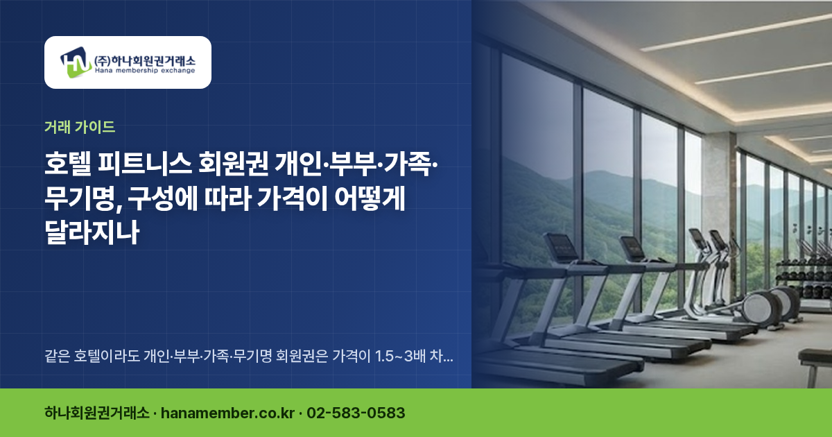 호텔 피트니스 회원권 개인·부부·가족·무기명, 구성에 따라 가격이 어떻게 달라지나